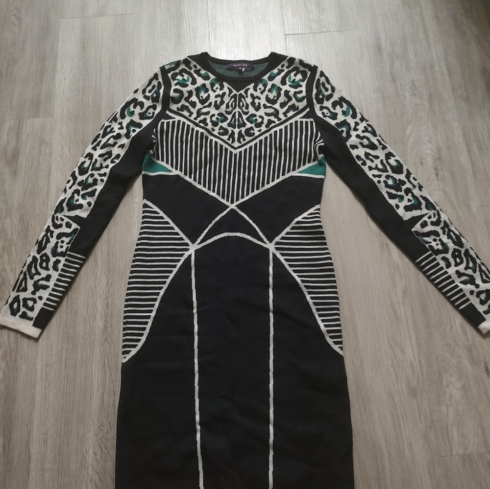 RACHEL Rachel Roy Black and White Dress with Green Accents